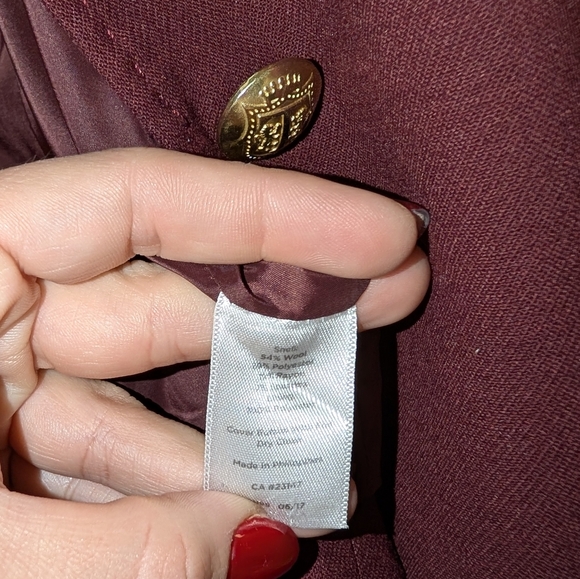 Talbots burgundy tailored blazer with gold crest buttons. - Picture 7 of 9